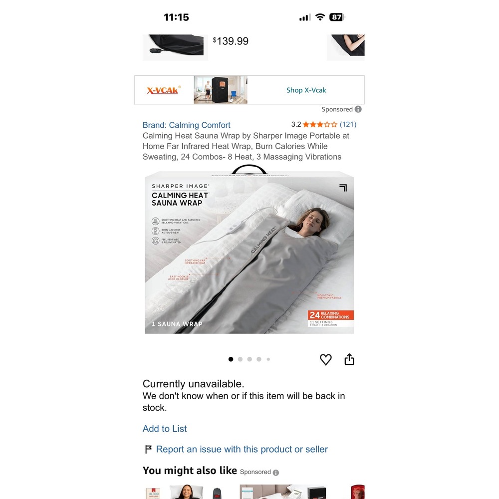 Sharper Image Calming Heat Sauna Wrap Far Infrared Portable Spa Grey 24 Combos